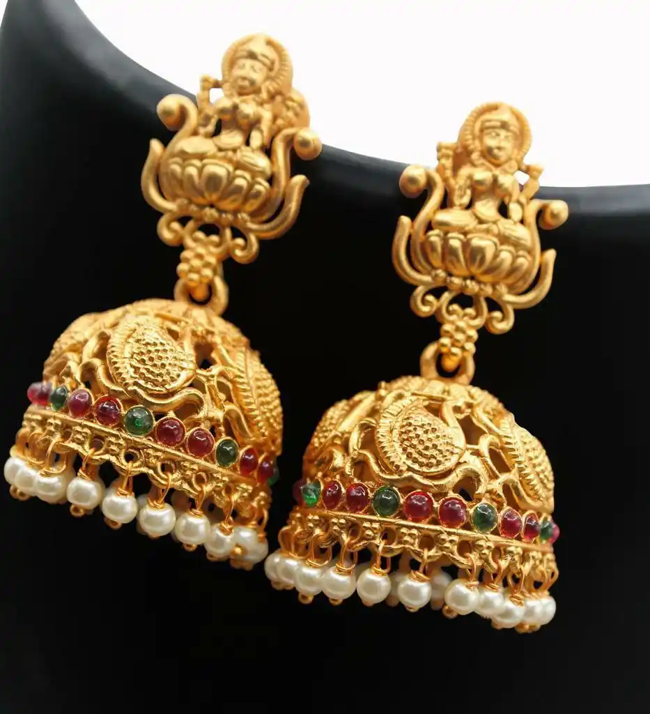 Exclusive Floral Red Party Wear Jhumki Earrings For Women Alloy Jhumki Earring.png