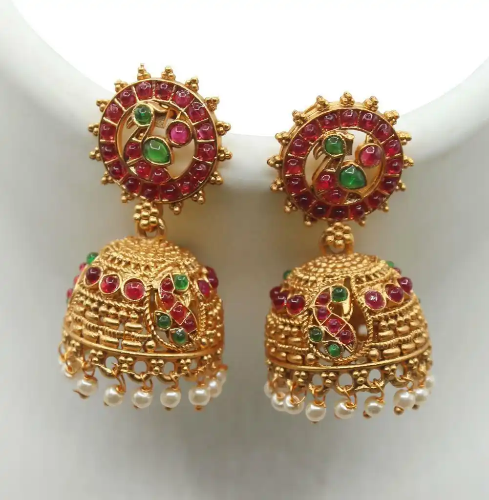 Exclusive Floral Red Party Wear Jhumki Earrings For Women Alloy Jhumki Earring.png