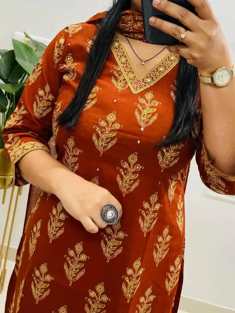 JaipurKurties Women's Rust Orange Cotton Kurta Pant Dupatta Set | Embroidered V-Neck 3-Piece Ethnic Wear.png