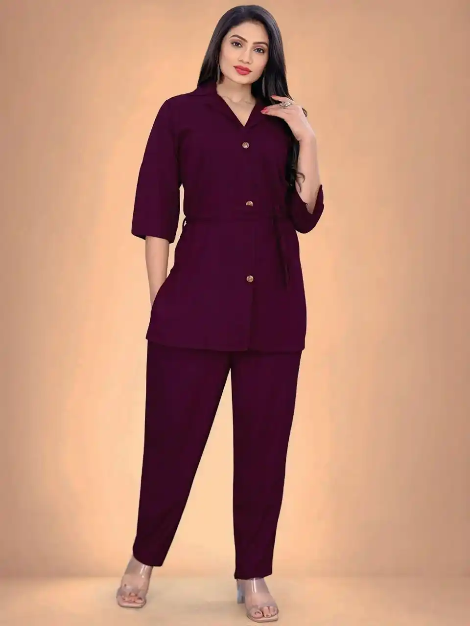 JaipurKurties Women's Wine Solid Rayon Co-ord Set | Premium Casual & Office Wear.png