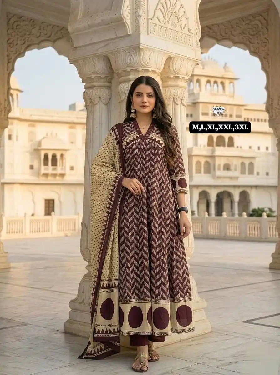 JaipurKurties Women's Maroon & Beige Hand Block Printed Cotton Anarkali Suit Set with Dupatta | 3-Piece Ethnic Wear.png