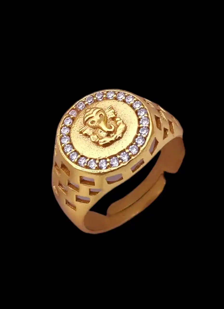 Gold-Plated Lord Ganesha Adjustable Ring for Men.png