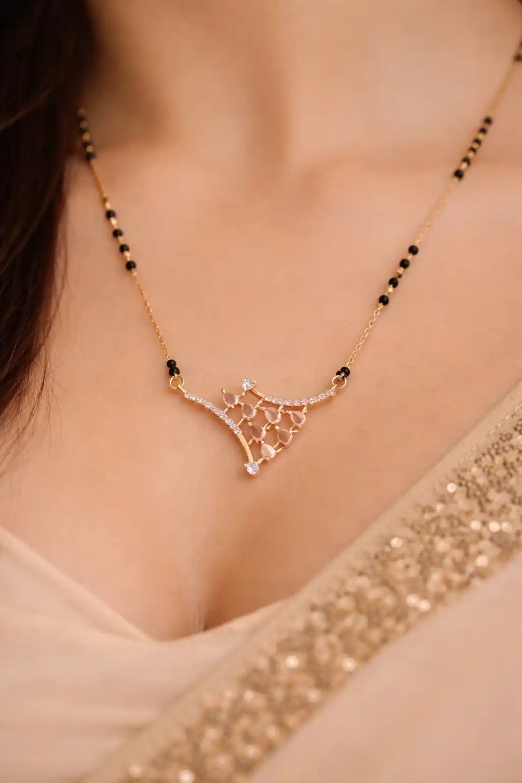 Elegant Rose Stone Curved Triangle Mangalsutra.png