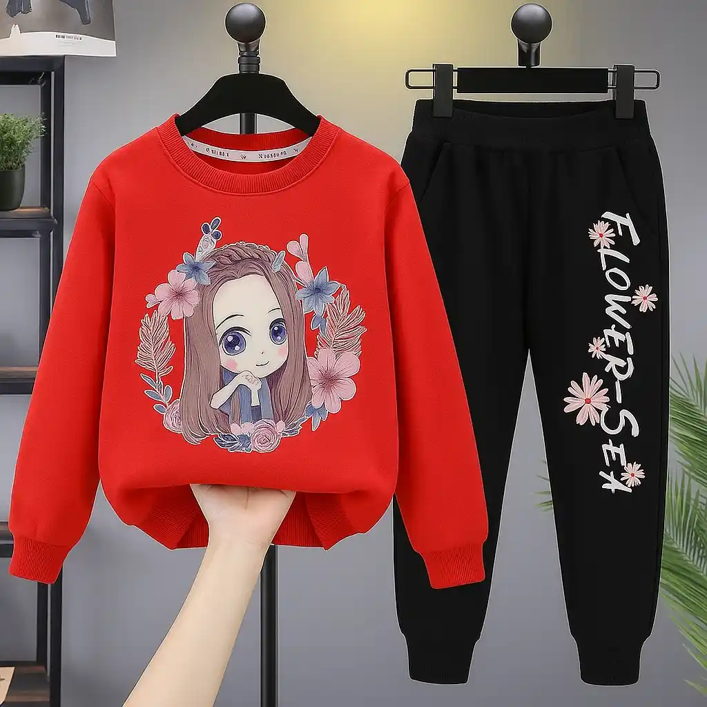 Pretty Girl Ribbon White Printed T-Shirt and Baby Pink Color Joggeres Set for Girls.png