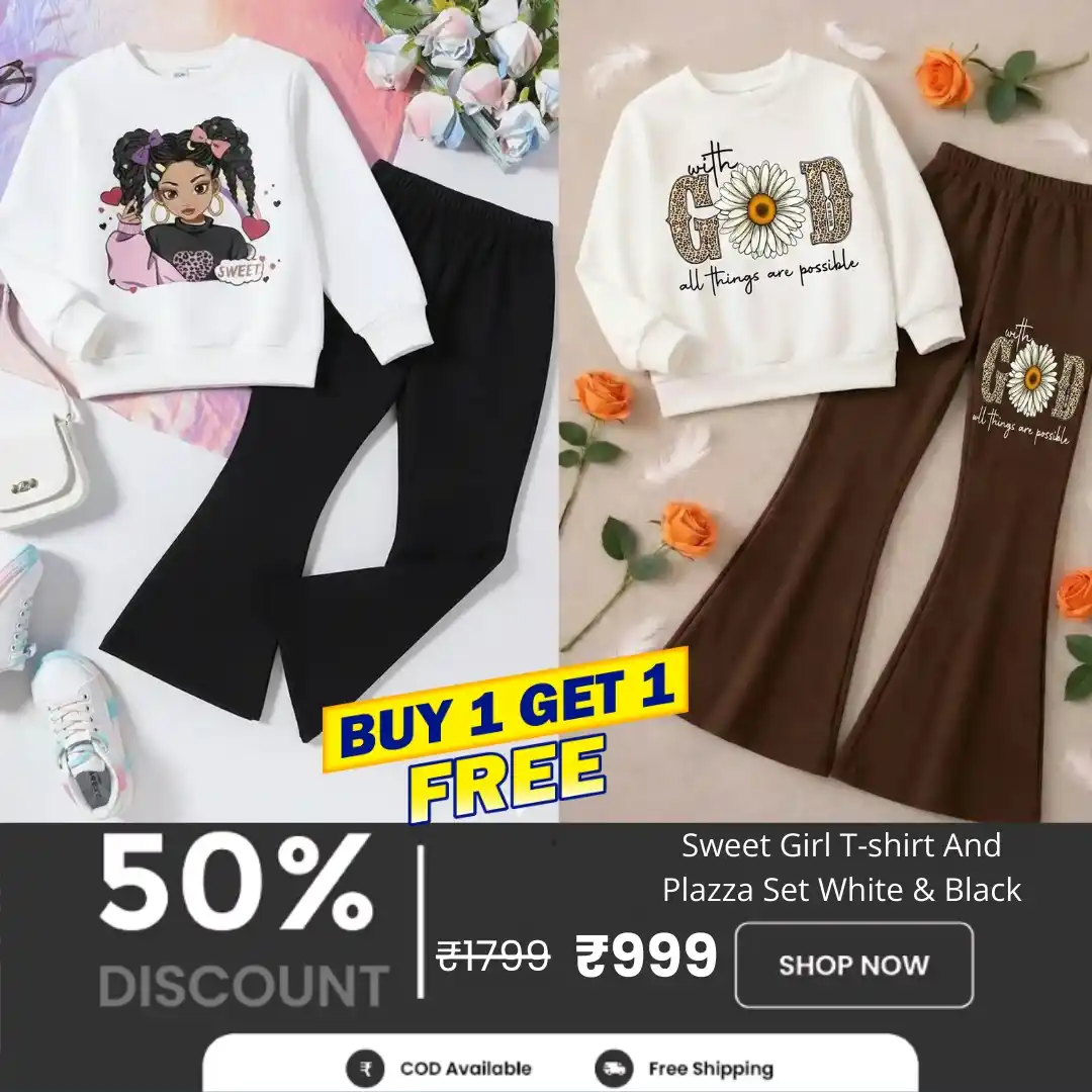 Sweet Girl White & God Broun Girl Top and Bottom Set For Girls .png