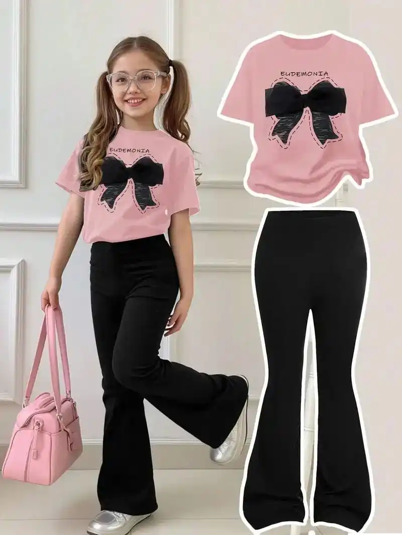 Black Ribin Trendy Top and Bottom Set For Girls T-shirt And Plazza Set.png