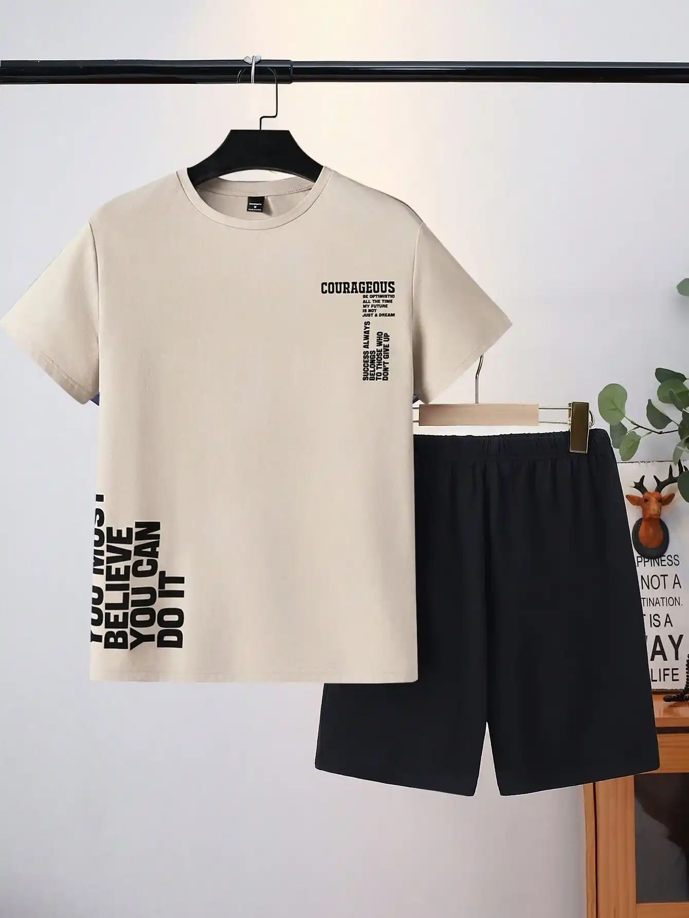 do it Letter Print Short Sleeve T-Shirt And Shorts Pajama Set.png