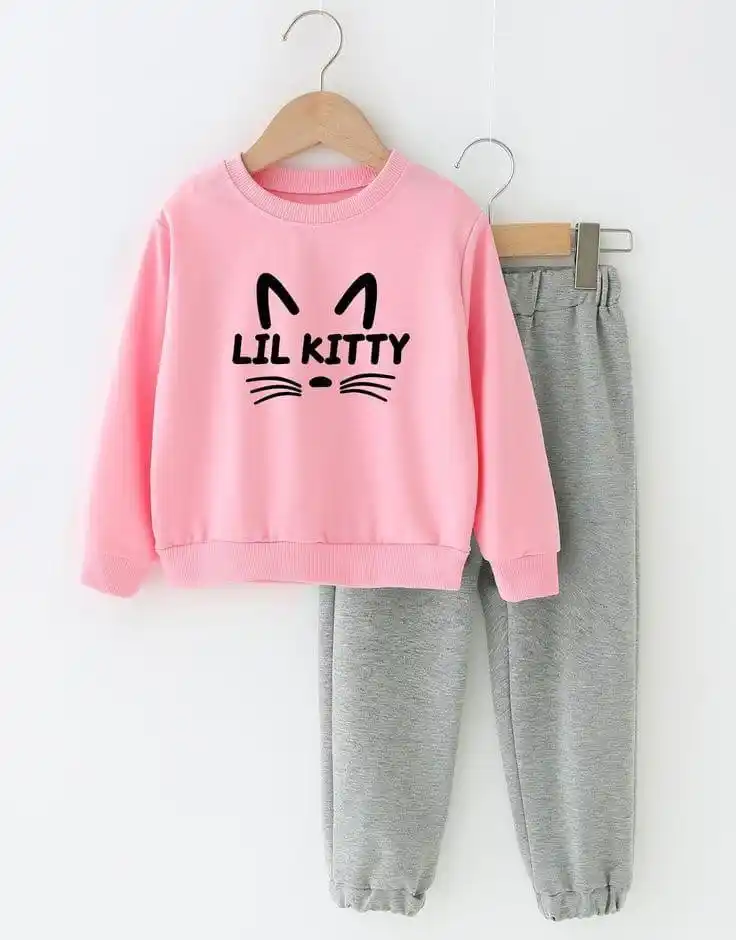 Little Kitty Printed Color Trendy Top and Bottom Set For Girls.png
