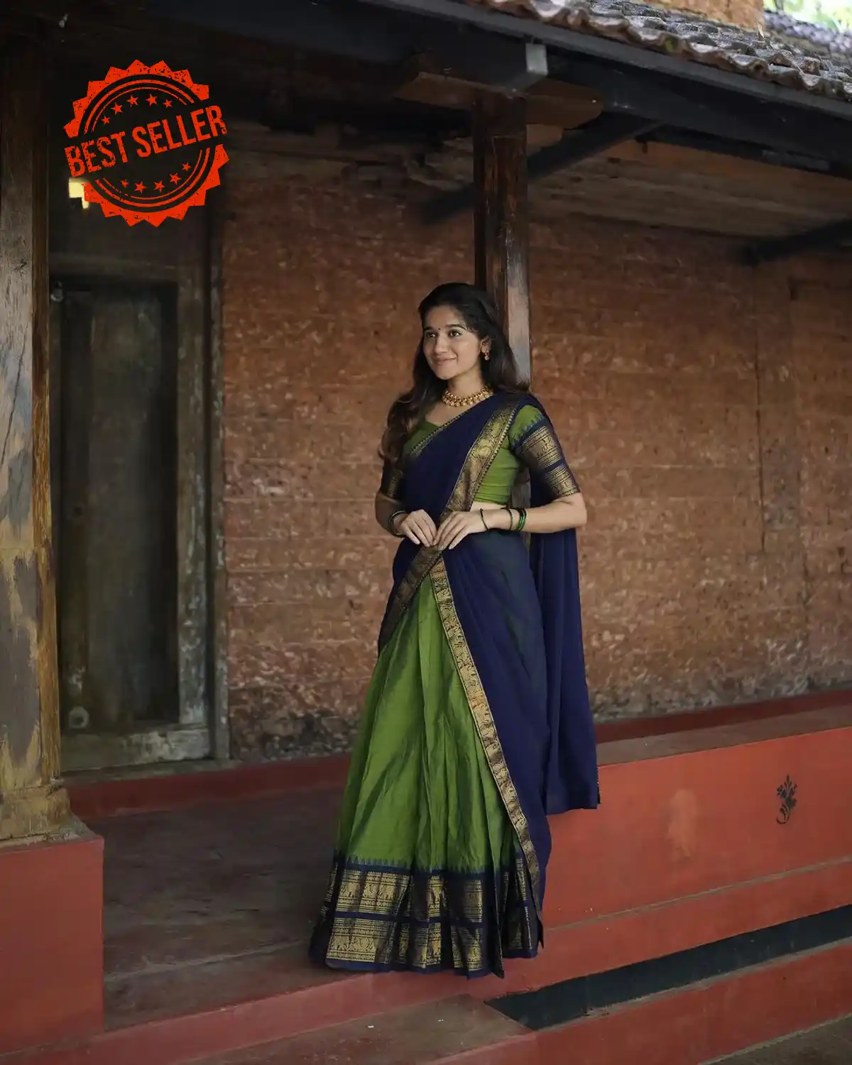 Kanjivaram Silk Zari Half Saree Lehenga With Blouse Along With Banarsi Silk Dupatta.png