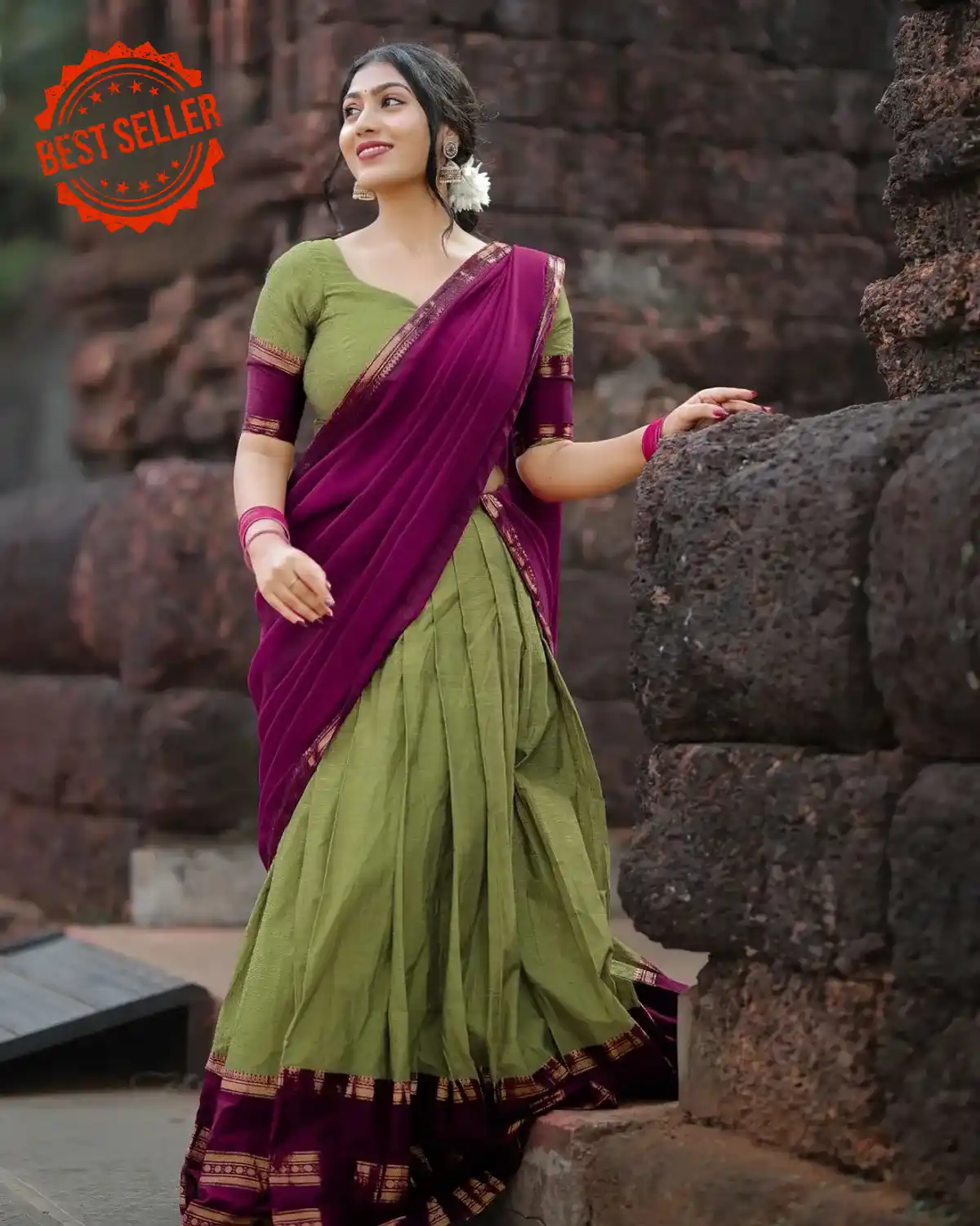 Kanjivaram Silk Zari Half Saree Lehenga With Blouse Along With Banarsi Silk Dupatta.png