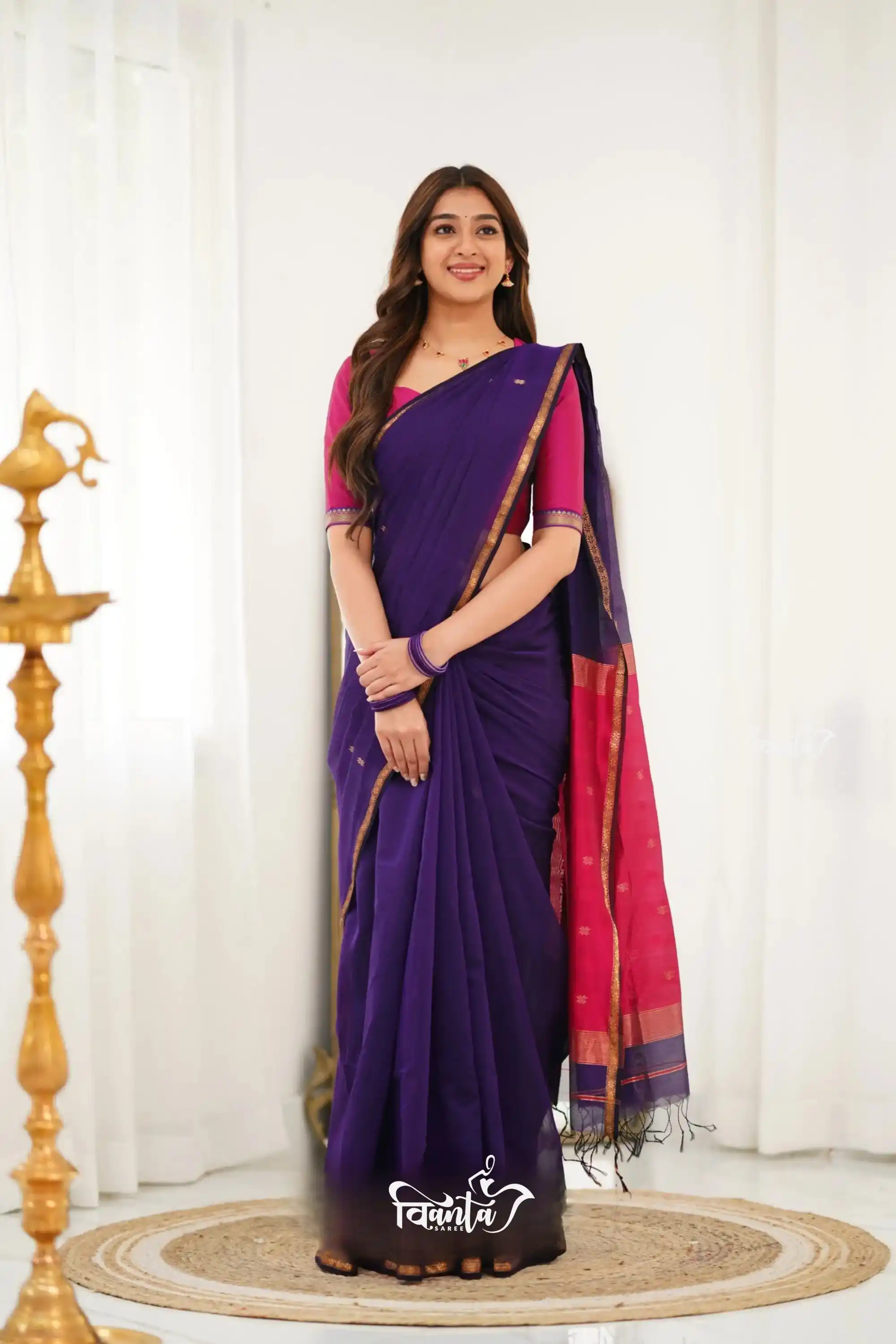 Maheswari Silk Cotton Saree - Purple And Pink.png