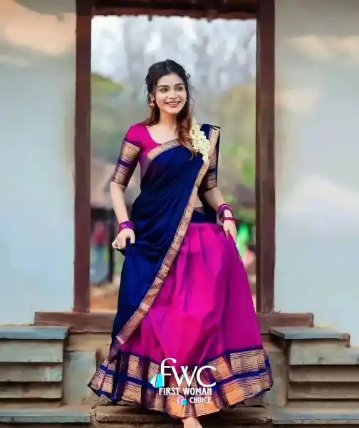 Kanjivaram Silk Zari Half Saree Lehenga With Blouse Along With Banarsi Silk Dupatta.png