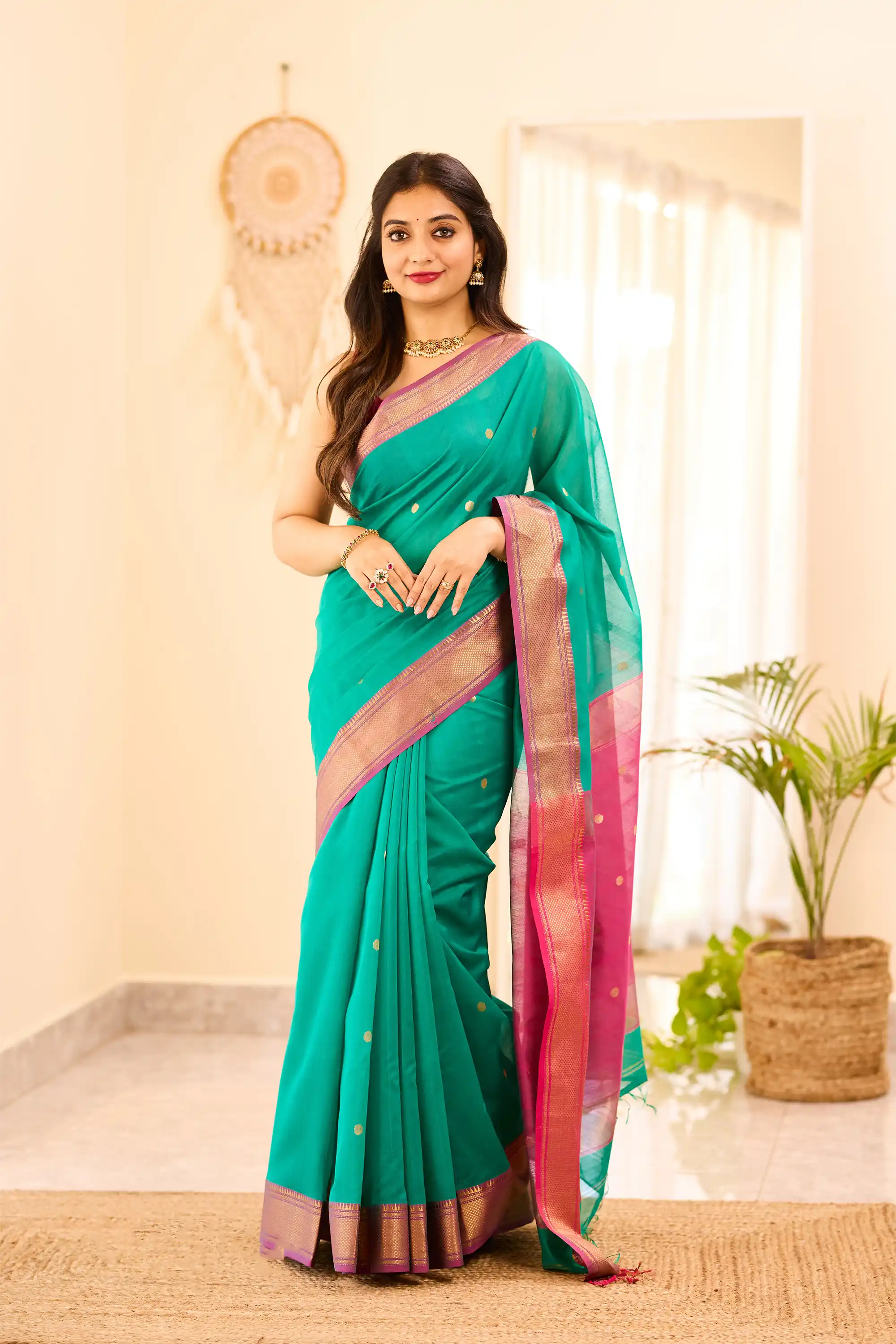 Pine Green Maheshwari Silk Cotton Saree.png