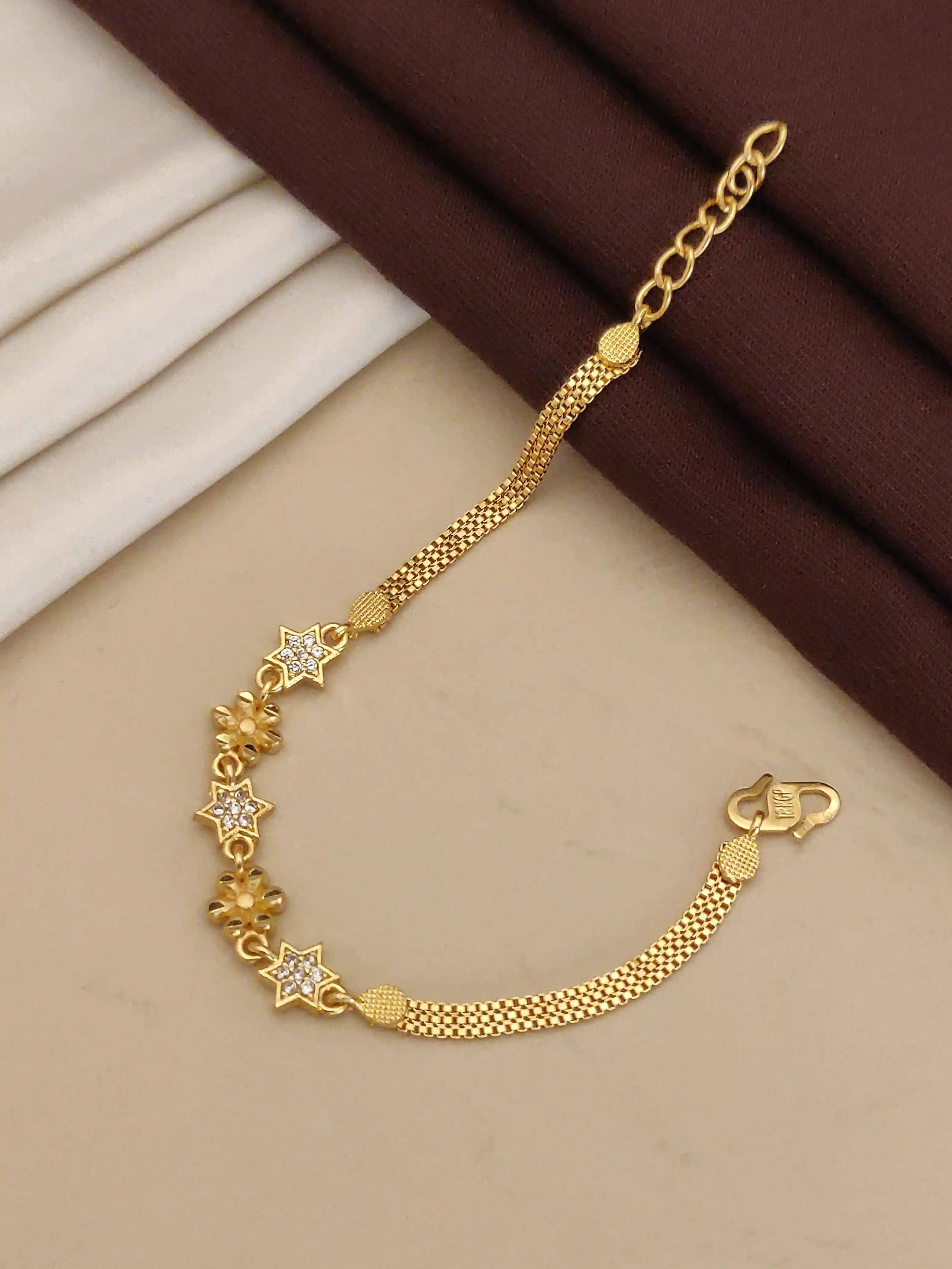 Designer High Gold Plate And Diamond Studed Daily Wear Fancy Flower Bracelet.png