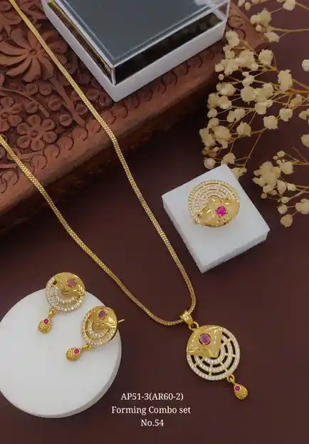 high gold plated ad diamond studed fancy roud design pendent chain with ring.png