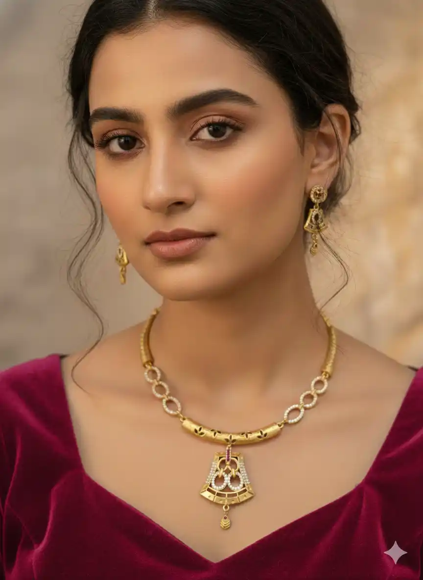 Elegant Micro Gold Plated And Diamond Pendant Necklace Set with Matching Earrings.png