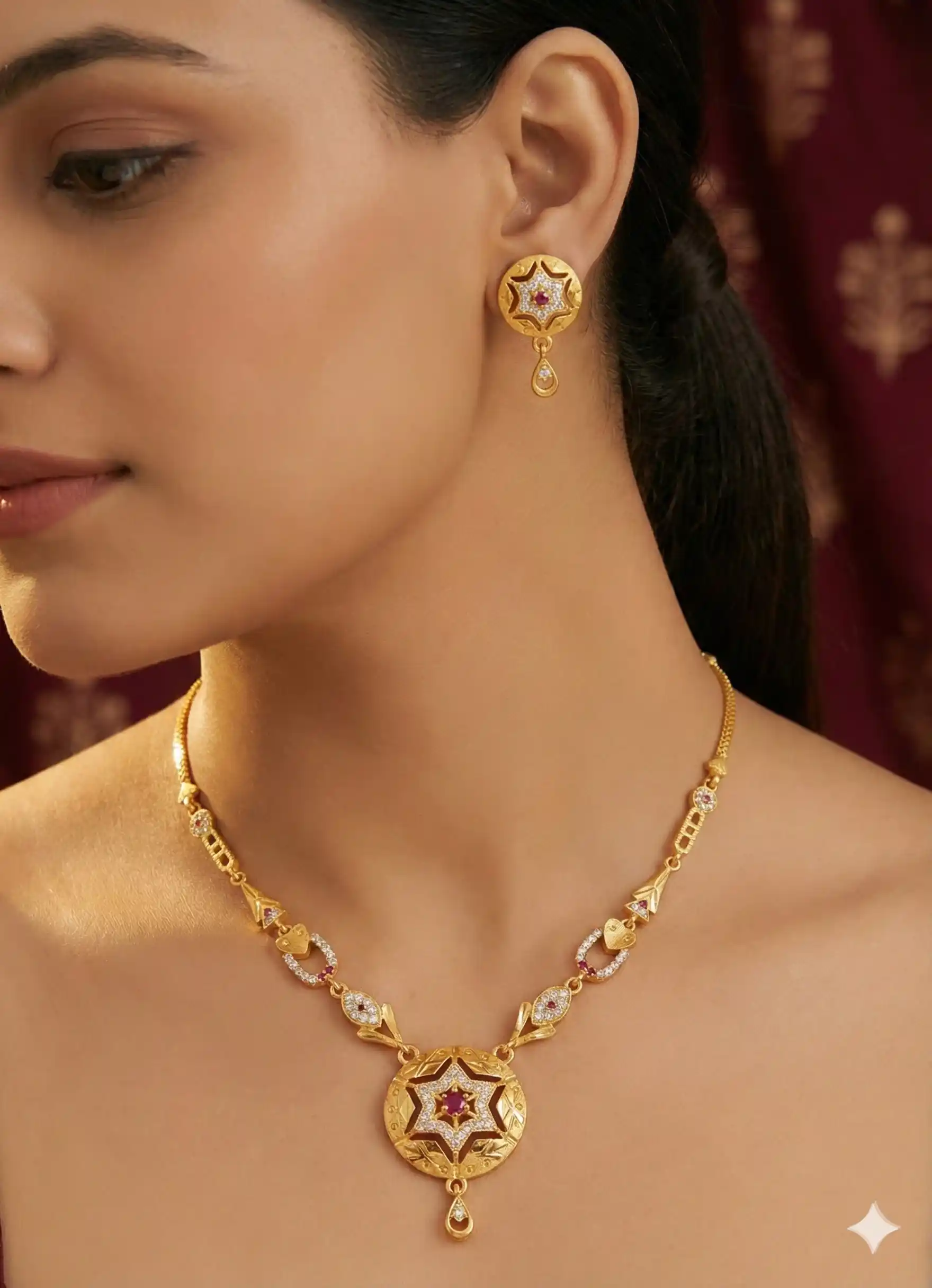 Royal Starburst AD Diamond Gold-Plated Necklace Set with Matching Earrings.png