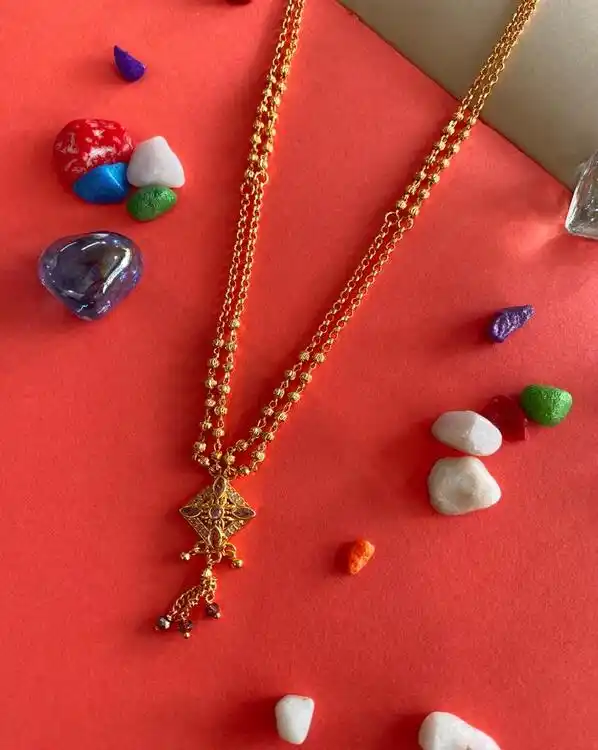 New Designer Premium Quality Gold Plated Pink Stone Fancy Square Chain.png