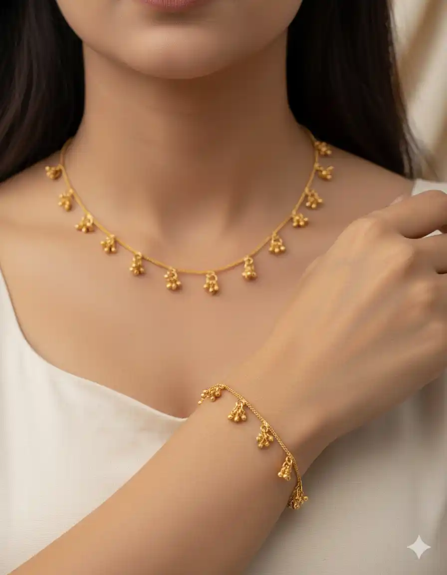 Micro Gold Plated And Diamond Studded Fancy Pearl Drop Fancy 18 Inches Chain And Bracelet Combo.png