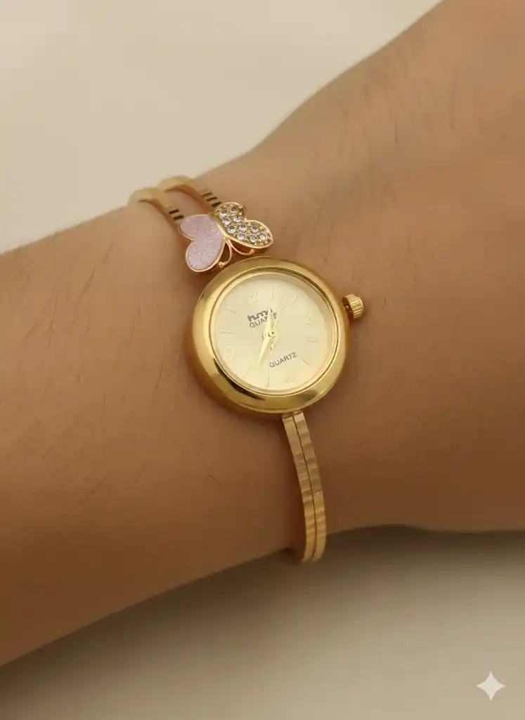 Micro Gold Plated And Diamond Studded Fancy Butterfly Adjustable Bracelet Watch.png