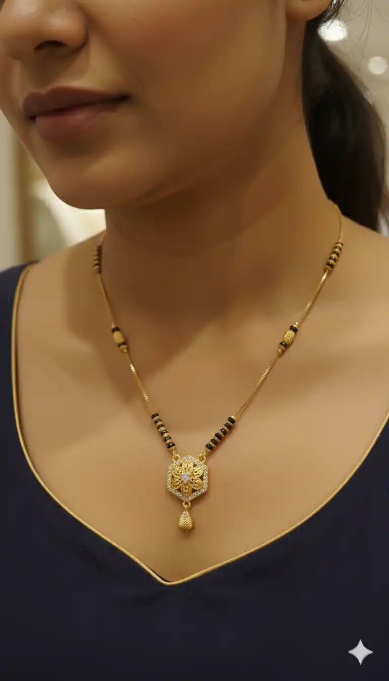 Micro Gold Plated And Diamond Forming Flower Mangalsutra.png