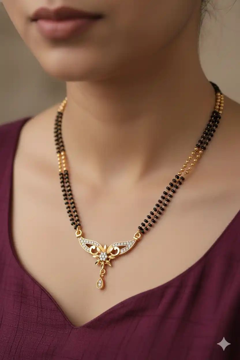 Micro Gold Plated Floral AD Diamond Double Line 24 inches Mangalsutra.png