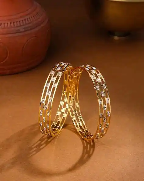 Cz Diamond Studded 3 Line High Gold Plated Bangle Set (2 Pcs).png