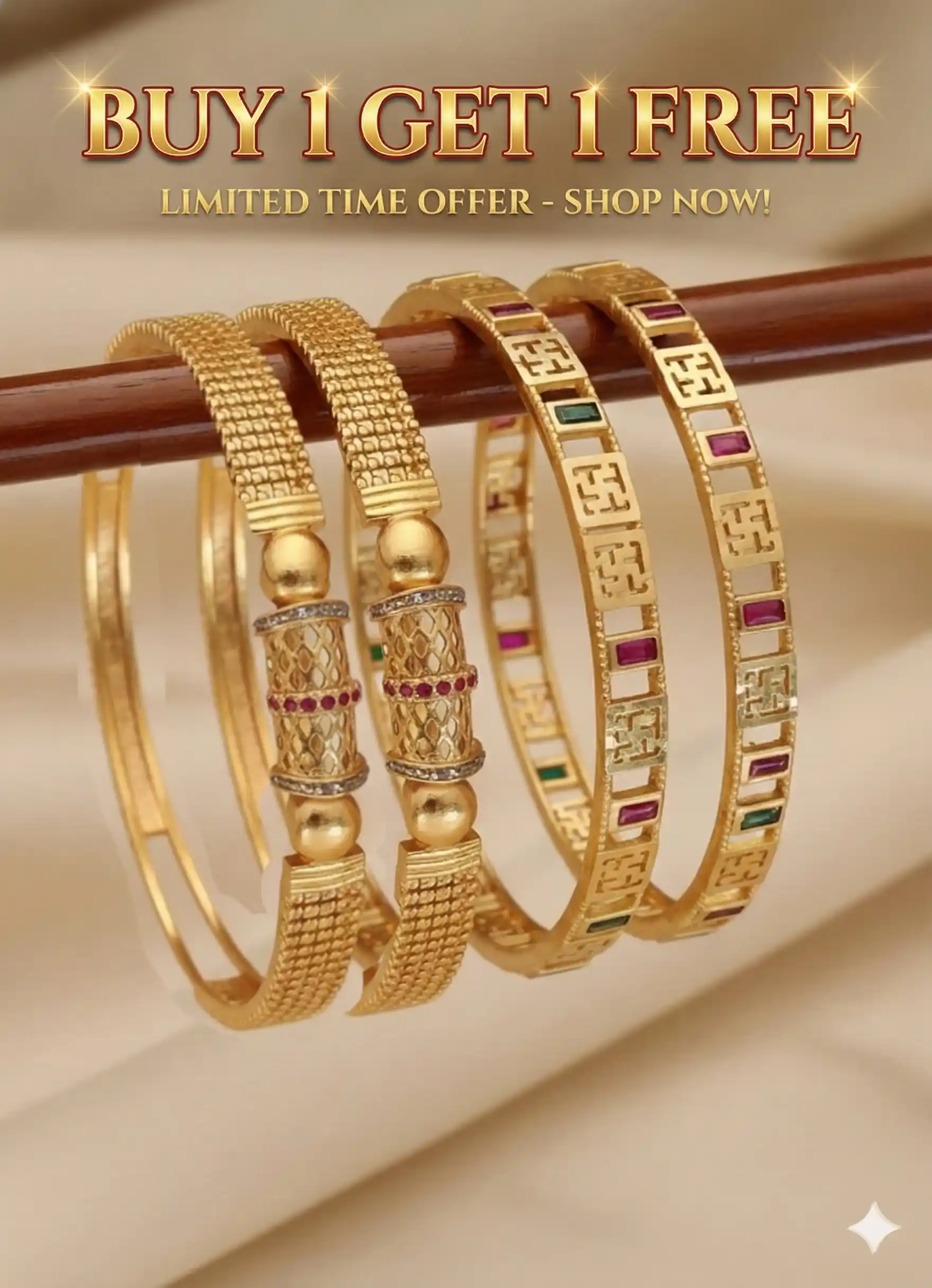 Micro Gold Plated And Diamond Studed Fancy Bangle Combo (Buy 1 Get 1 Free).png