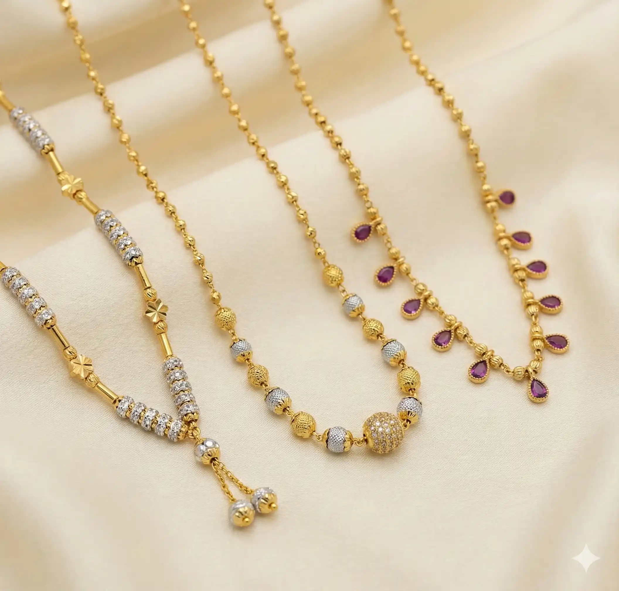 Micro Gold Plated AD Diamond Studded Beaded Short Chain Combo of 3 for Women.png