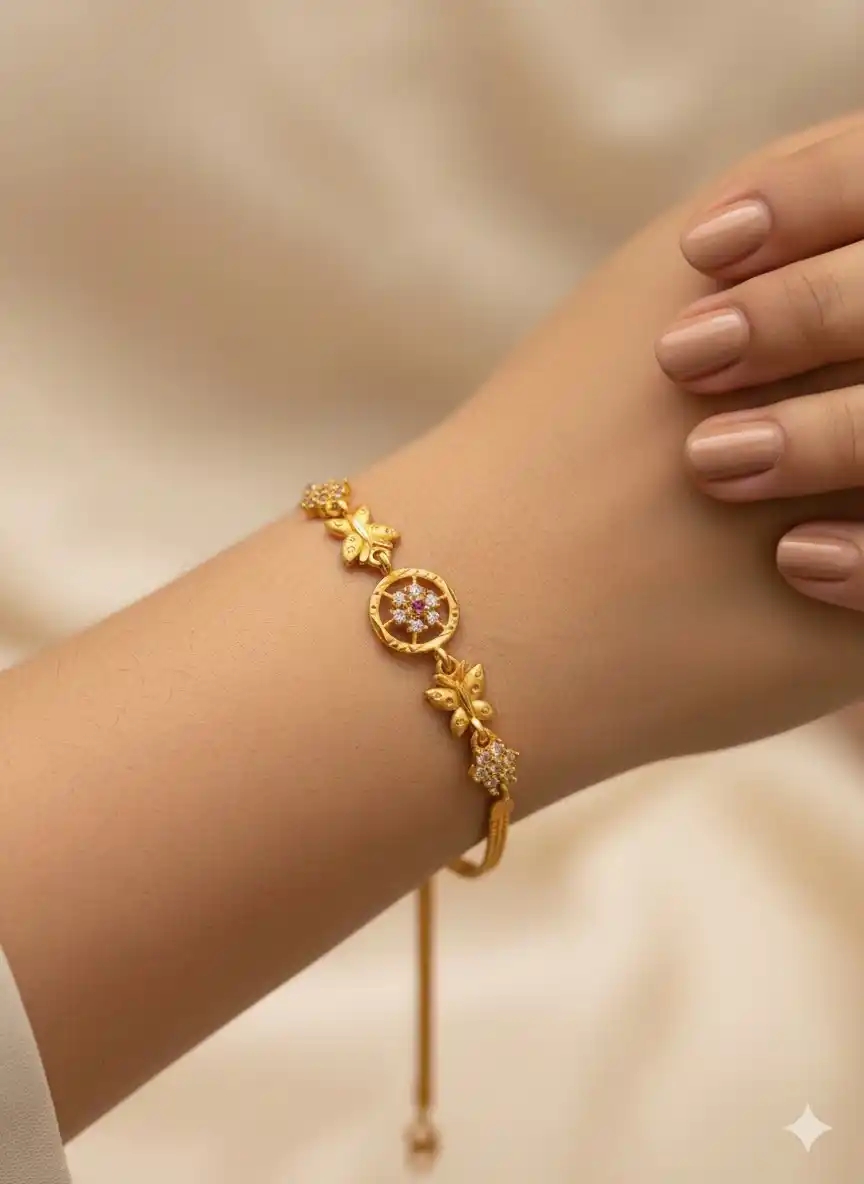 Micro Gold Plated And Diamond Studed Fancy Round Adjustable Bracelet.png