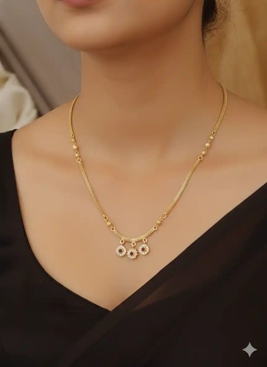 Micro Gold Plated Triple Diamond Charm Chain for Women.png