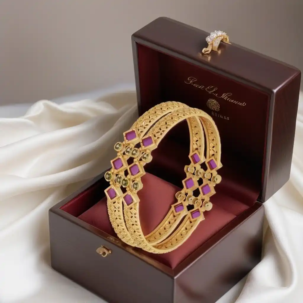 Ruby Srone Ad Diamond Studded Fancy High Gold Plated Bangle Set (2 Pcs).png