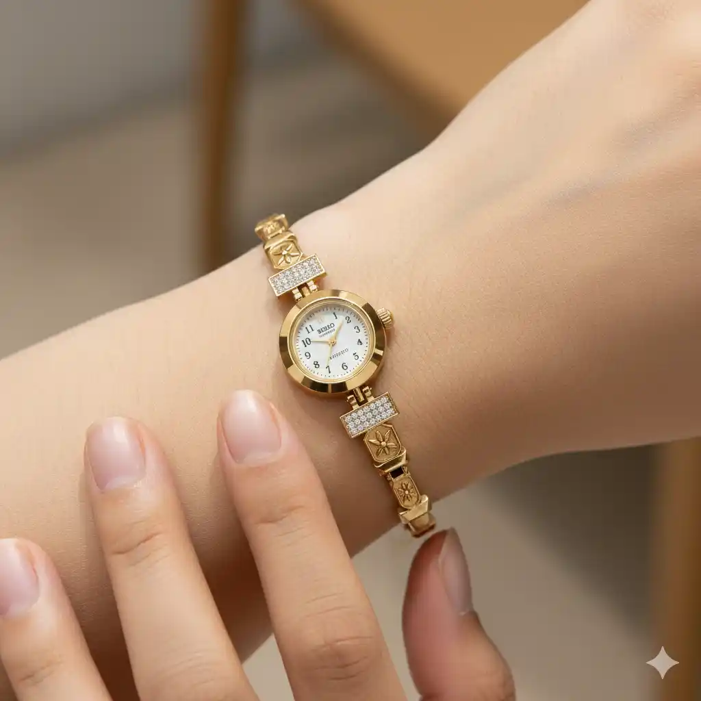 Sophisticated Gold Plated Crystal Studded Jewelry Watch For A Royal Look.png