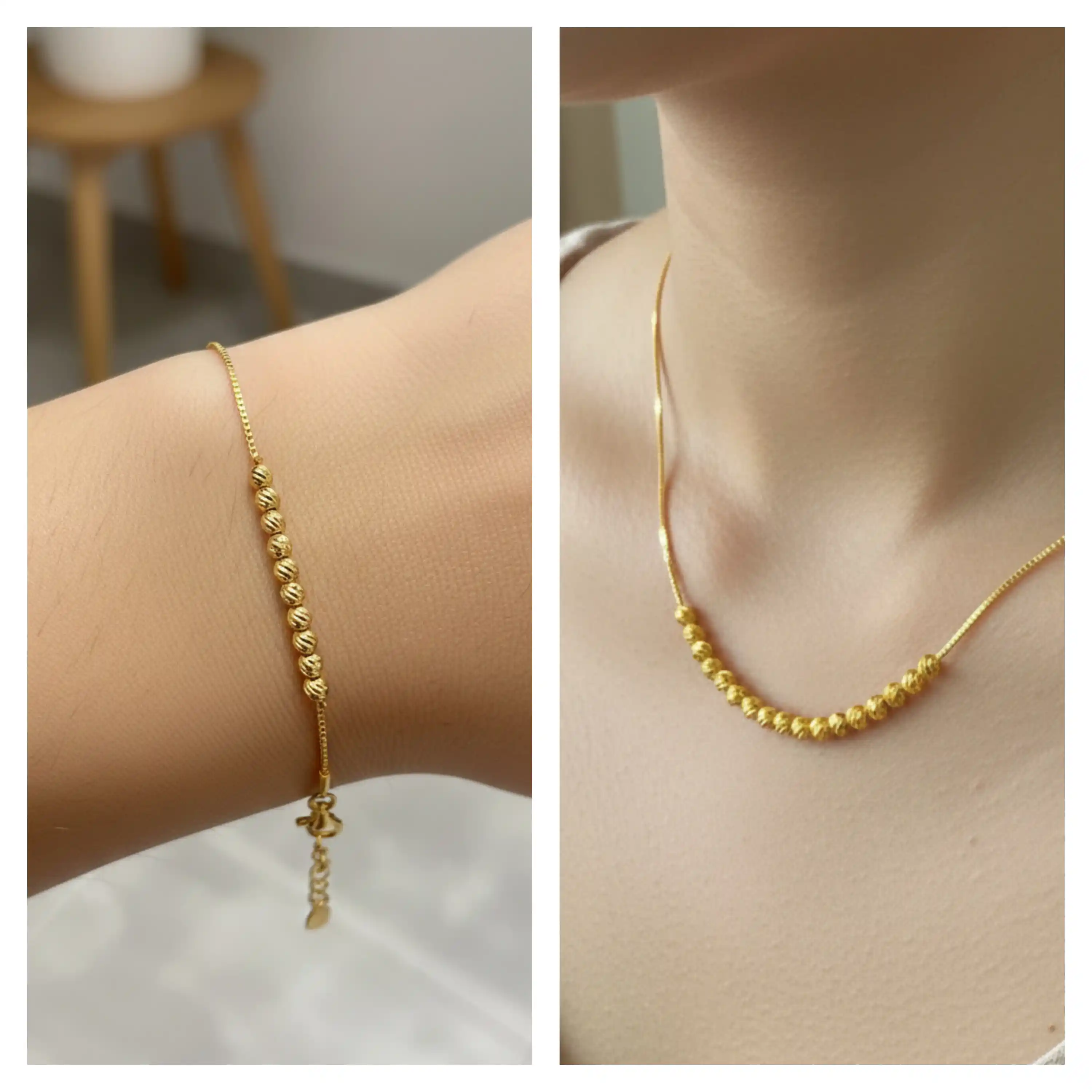 Micro Gold Plated Daily Wear Fancy Ball Chain Necklace And Bracelet Set.png