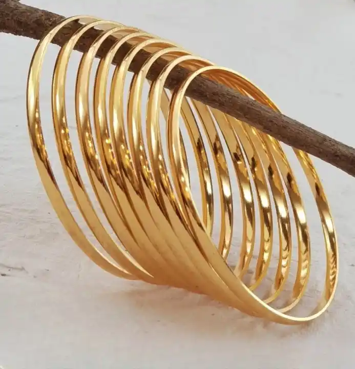 Casual Wear Micro Gold Plated 8 Pcs Plain Bangle For Girls And Women.png
