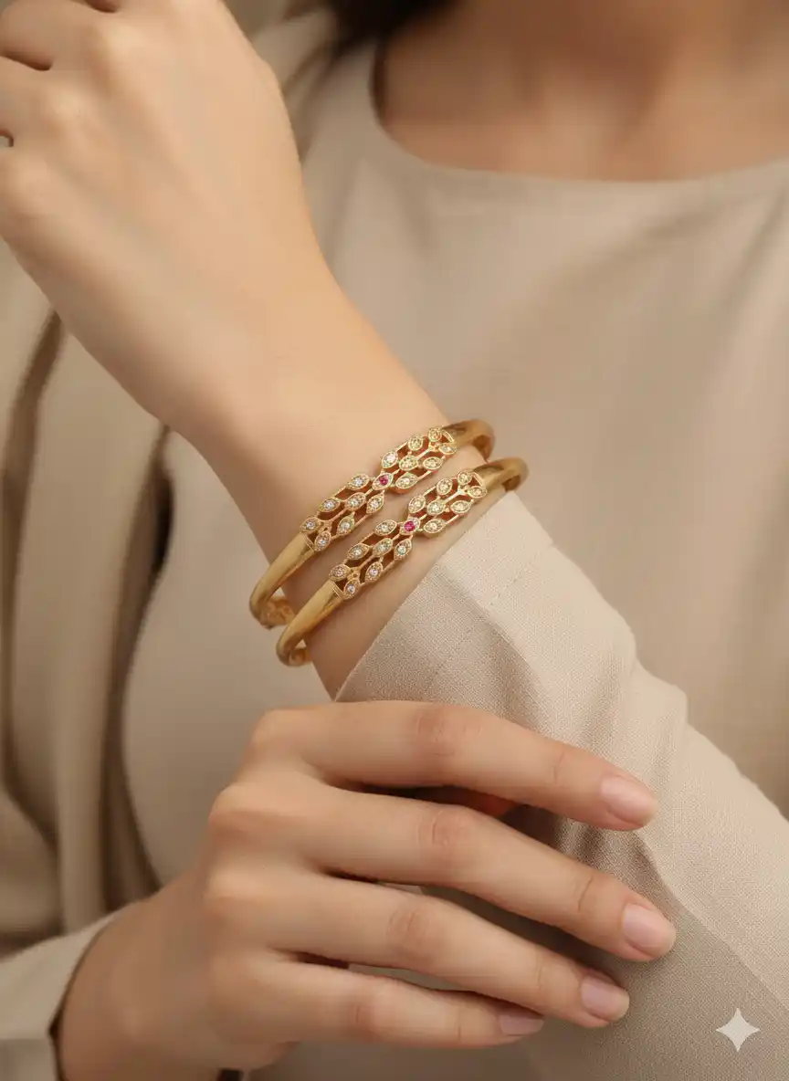 Micro Gold Plated And Diamond Studded Fancy 2 Pcs Bangle.png