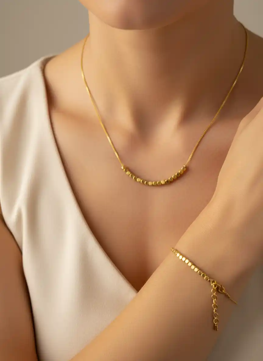 Micro Gold Plated Daily Wear Fancy Square Design Bracelet and Chain Set.png
