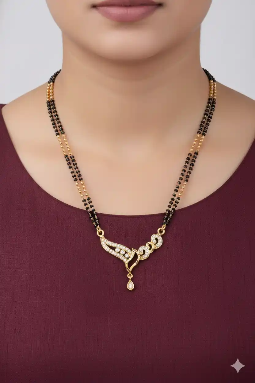 Micro Gold Plated AD Diamond Designer Mangalsutra with Curved Pendant(24 inches).png