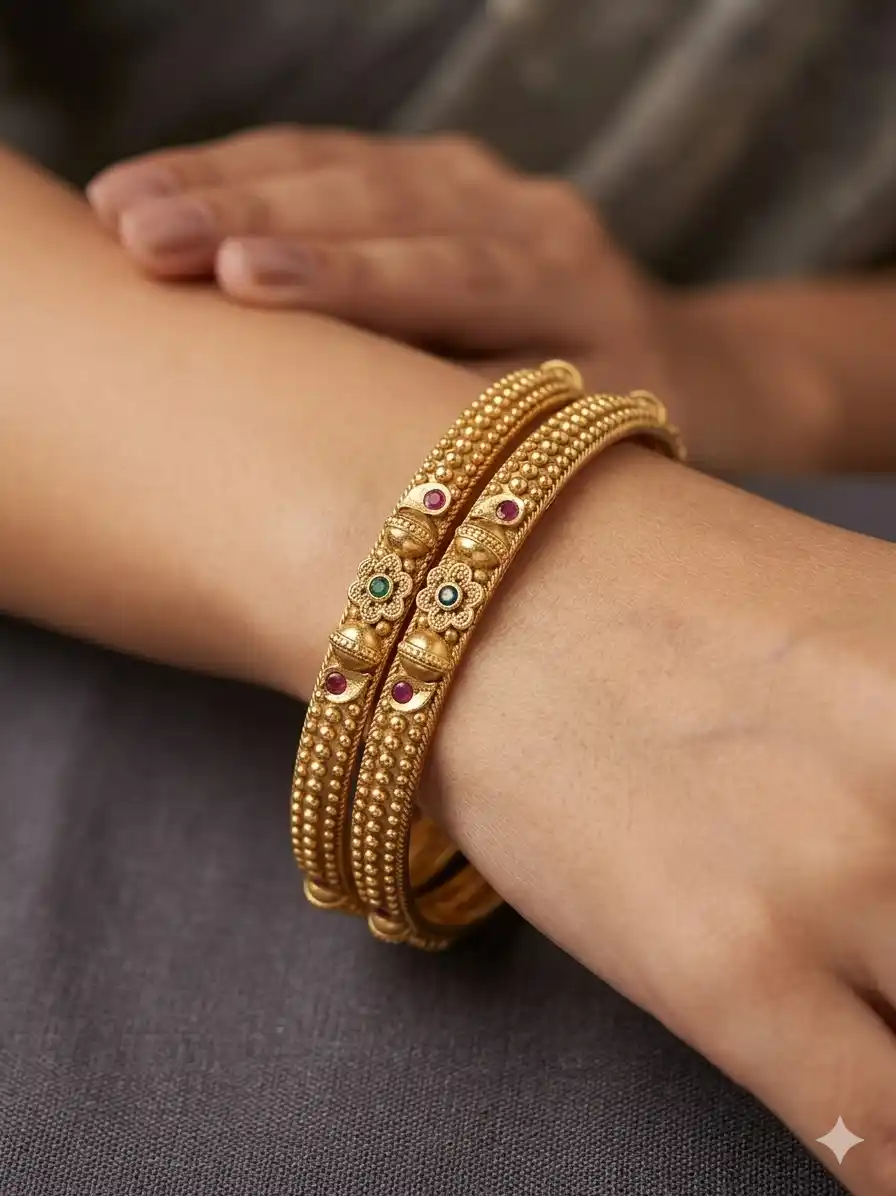 Elegant Traditional Daily Wear Gold floral Bangles with Gemstone Detailing.png