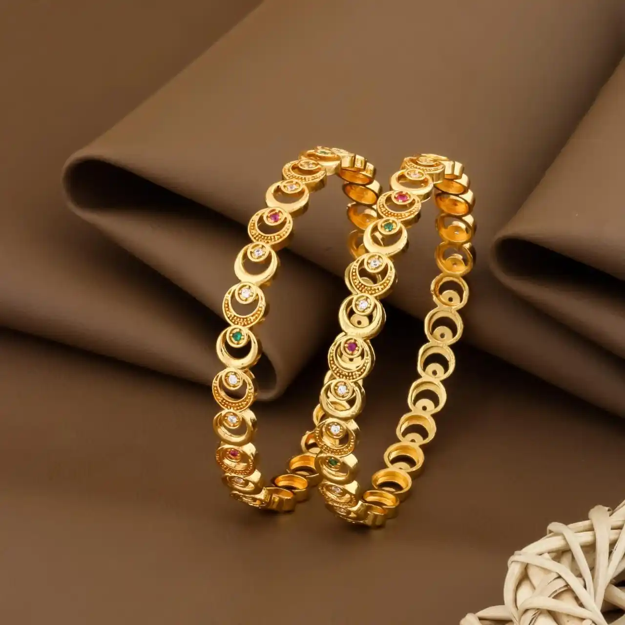 New Designer Micro Gold Plated Ad Diamond Fancy 2 Pcs Moon Bangle For Women.png