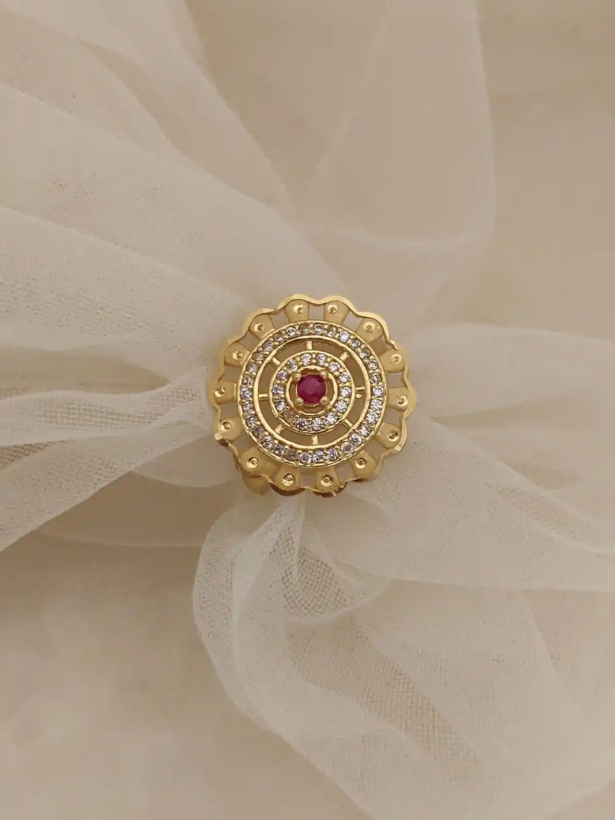 High Gold Plated Ethic Wear Ad Diamond Studded Designer Adjustable Ring With 3 Month Guarantee.png