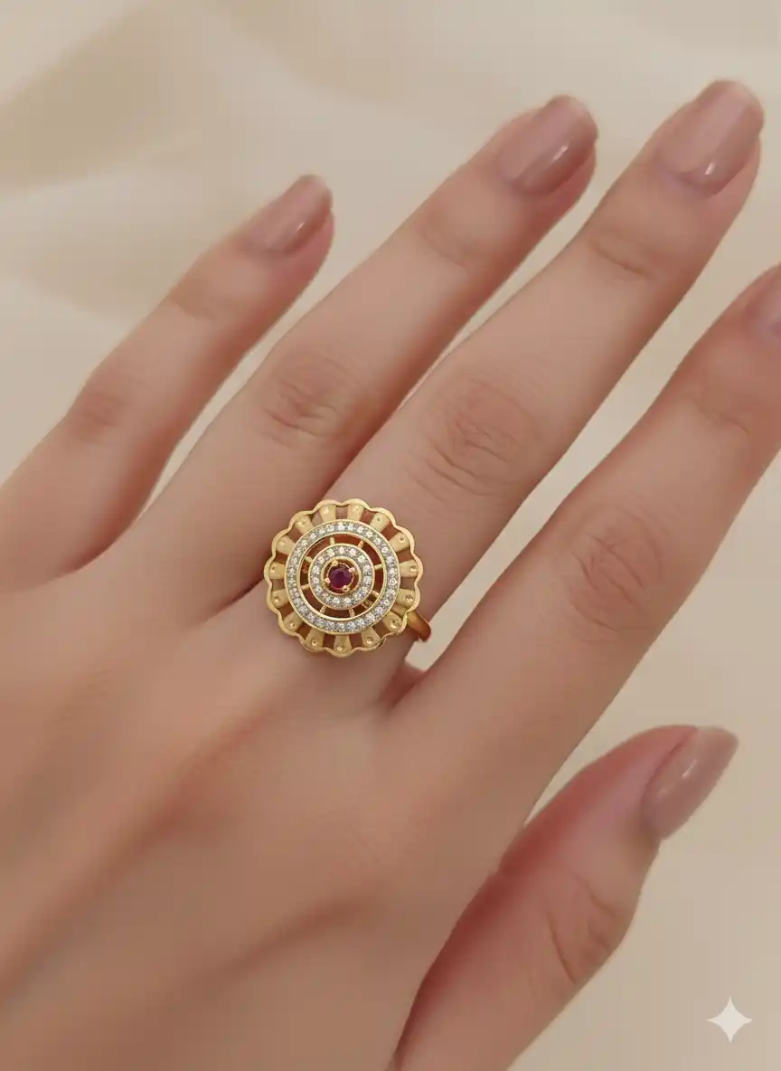 High Gold Plated Ethnic Wear And Diamond Studded Designer Adjustable Ring with 3 Month Guarantee.png