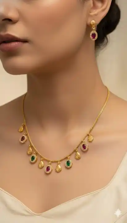 Royal Ruby & Emerald Drop Necklace Set with Matching Earrings â€“ Micro Gold Plated Traditional Jewelry.png