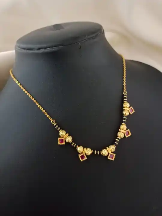 Gold Plated Ruby Stone Daily Wear Square Design 18' Mangalsutra.png