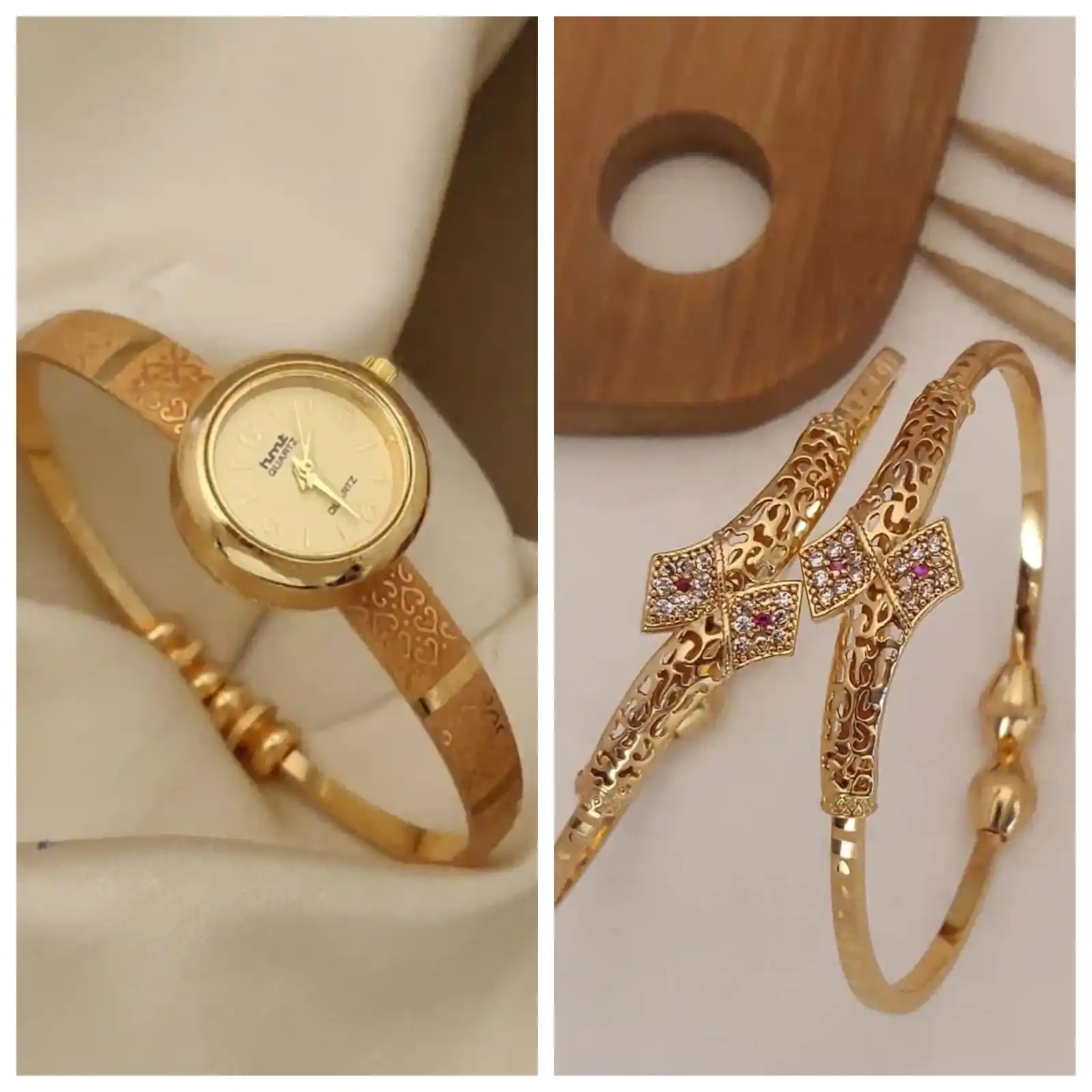 Micro Gold Plated Designer Fancy Watch And Adjustable Bracelet Combo.png