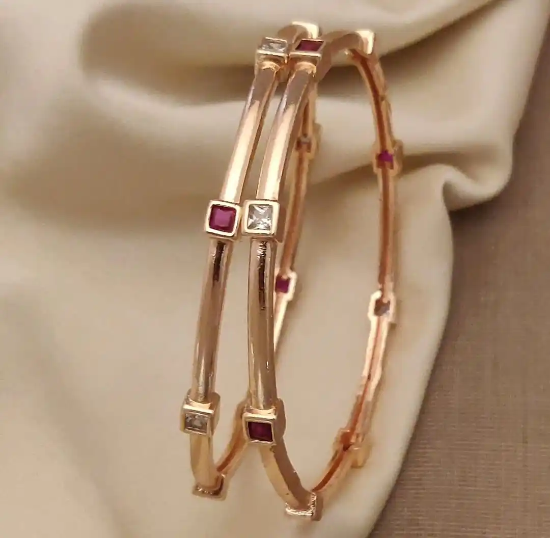 Rose Gold Plated Ruby & AD Diamond Square Studded Bangles – Set of 2.png