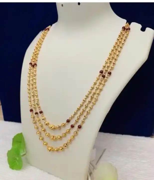 Red Pearl Studded Beautifully Gold Plated 3 Layer Chain.png