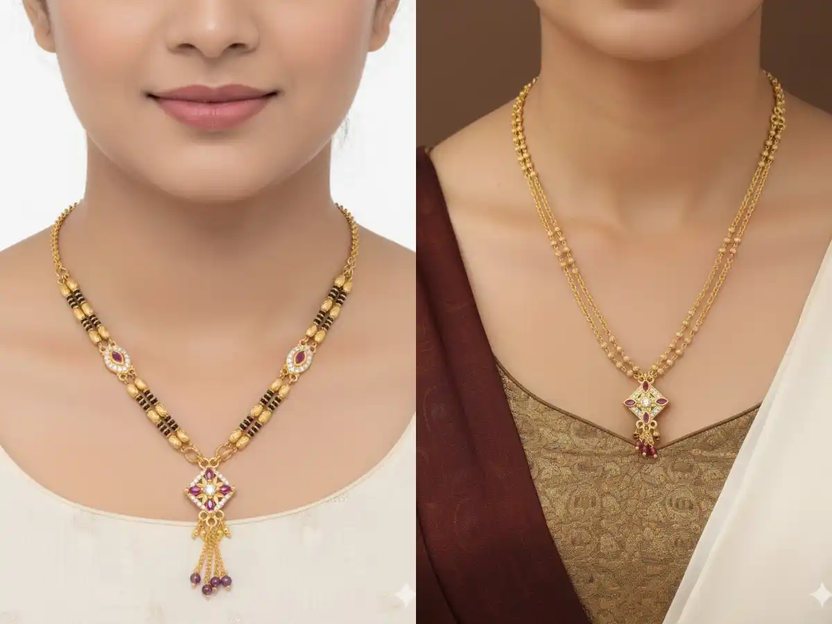 Gold Plated And Diamond Studded Square Mangalsutra with Square Chain Combo.png