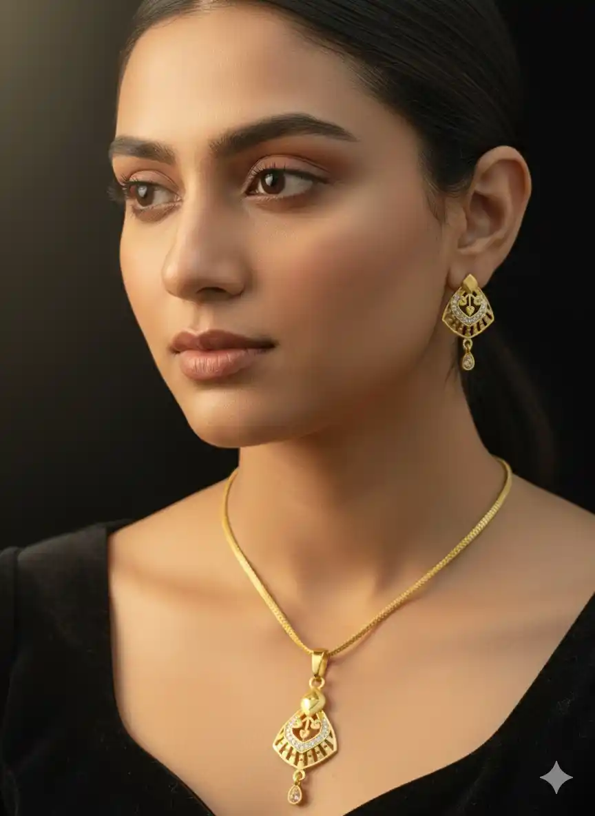 micro gold plated ad dimaond studed fancy triangle shape pendent with chain.png