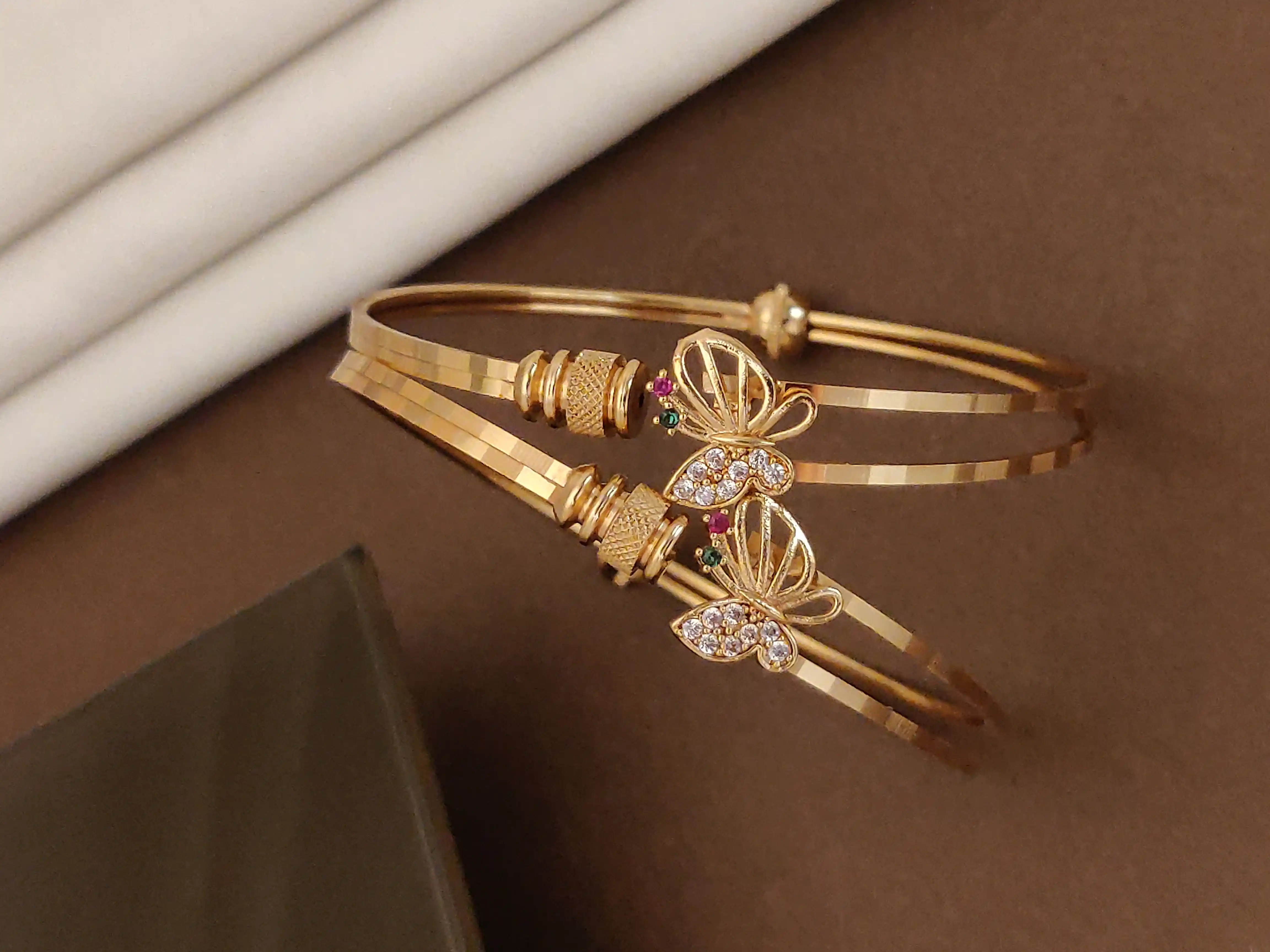 High Gold Plated Butterfly AD Diamond Studded Bangles for Women.png